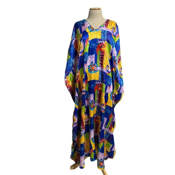Winlar Multicolor Abstract Maxi Kaftan Dress One Size Loose Fit Polyester - Picture 1 of 9
